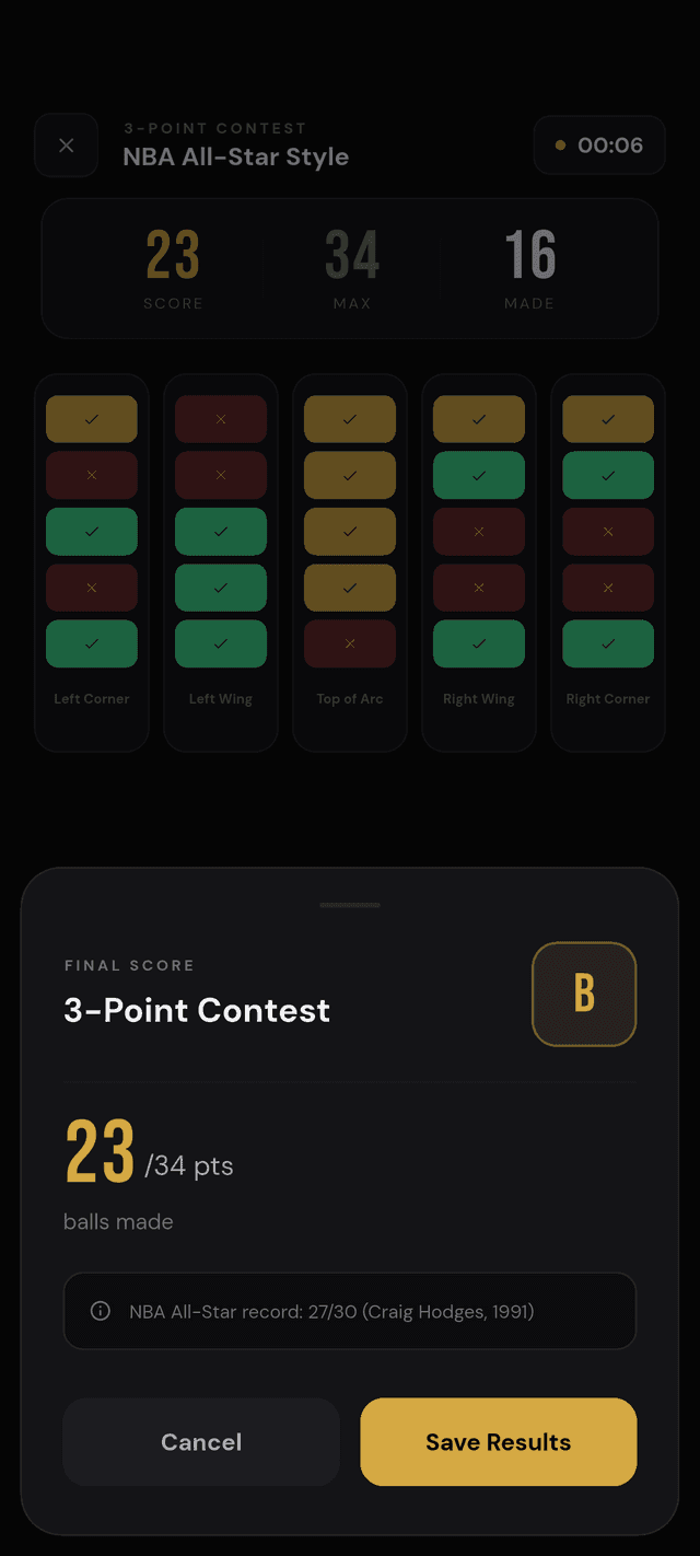 9 game modes. Solo drills, 1v1 duels, H-O-R-S-E.